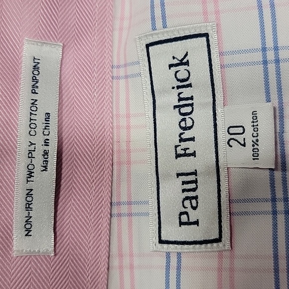 Paul Fredrick Size 20 White Short Sleeve Buttondown with Blue & Pink Plaid - Picture 8 of 9